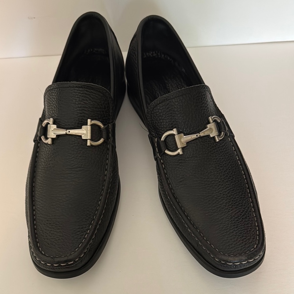Salvatore Ferragamo Black Leather Loafers with Horsebit Detail